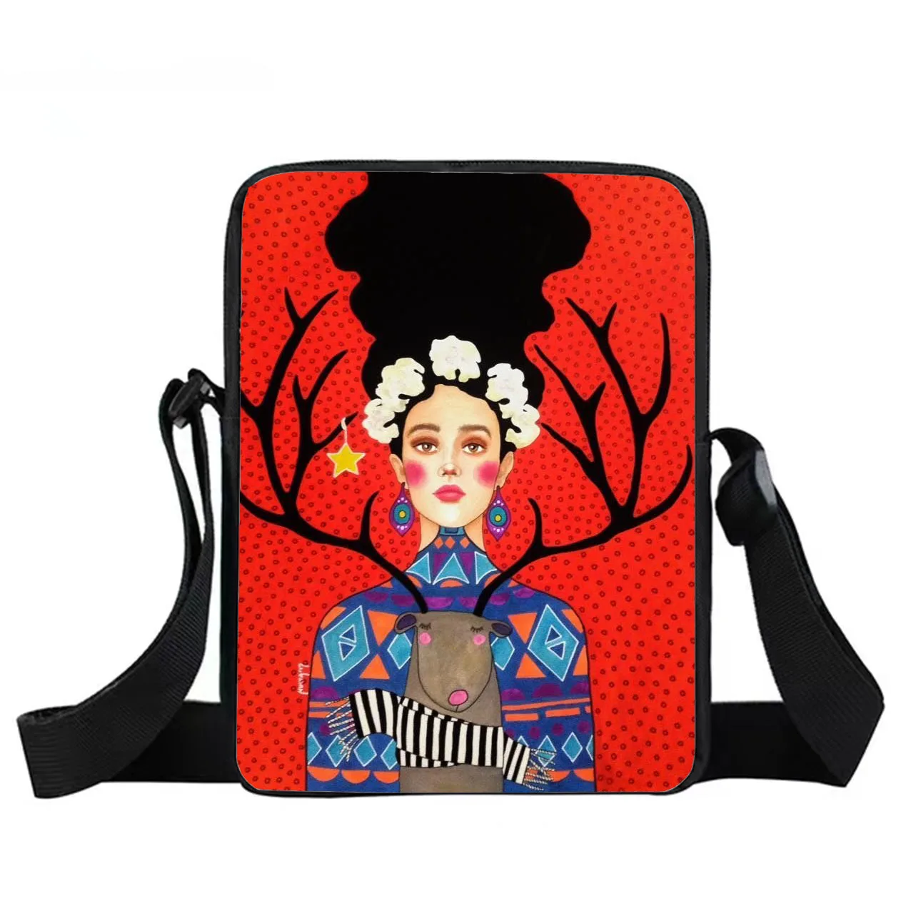 

Literary women girls boys outdoor Mini messenger bag aliens say hello pattern print DIY beach bag interesting storage bag