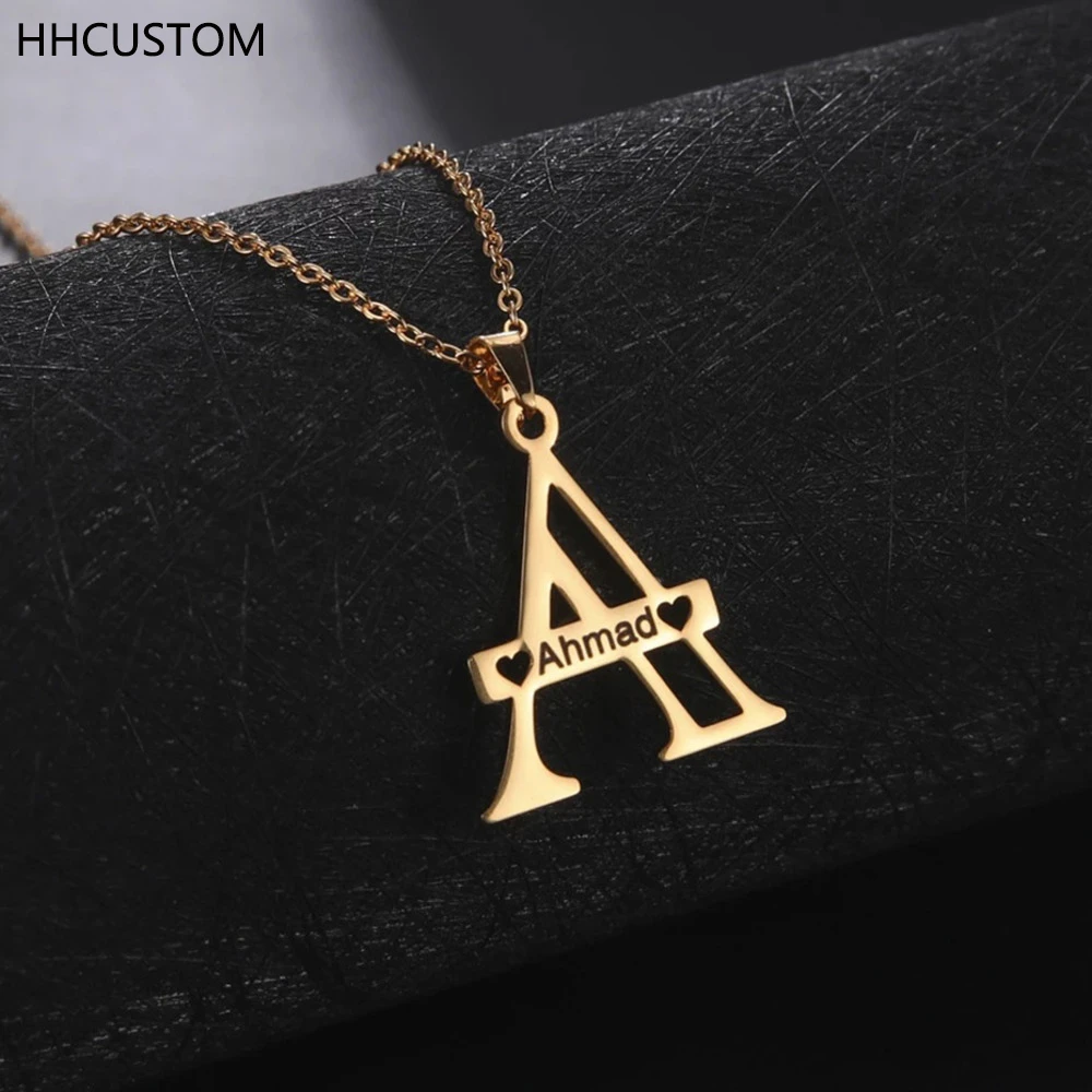 

HHCUSTOM Custom Initials Name Necklaces Personality Stainless Steel Chain A-Z Letter Pendant Choker Jewelry For Women Party Gift