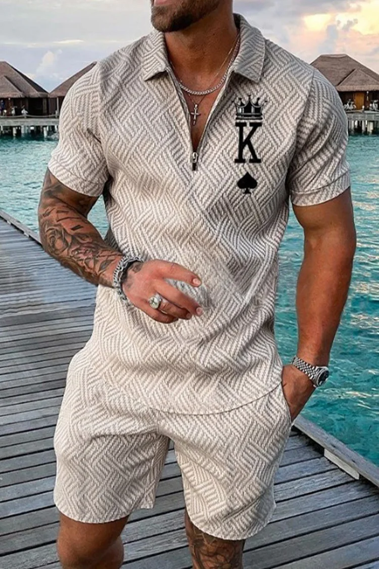 King of Spades Casual Tracksuit Polo Shirt and Shorts 2 Piece Sets For Men Suit 3D Print Bottoms Men Sportswear Summer Clothing