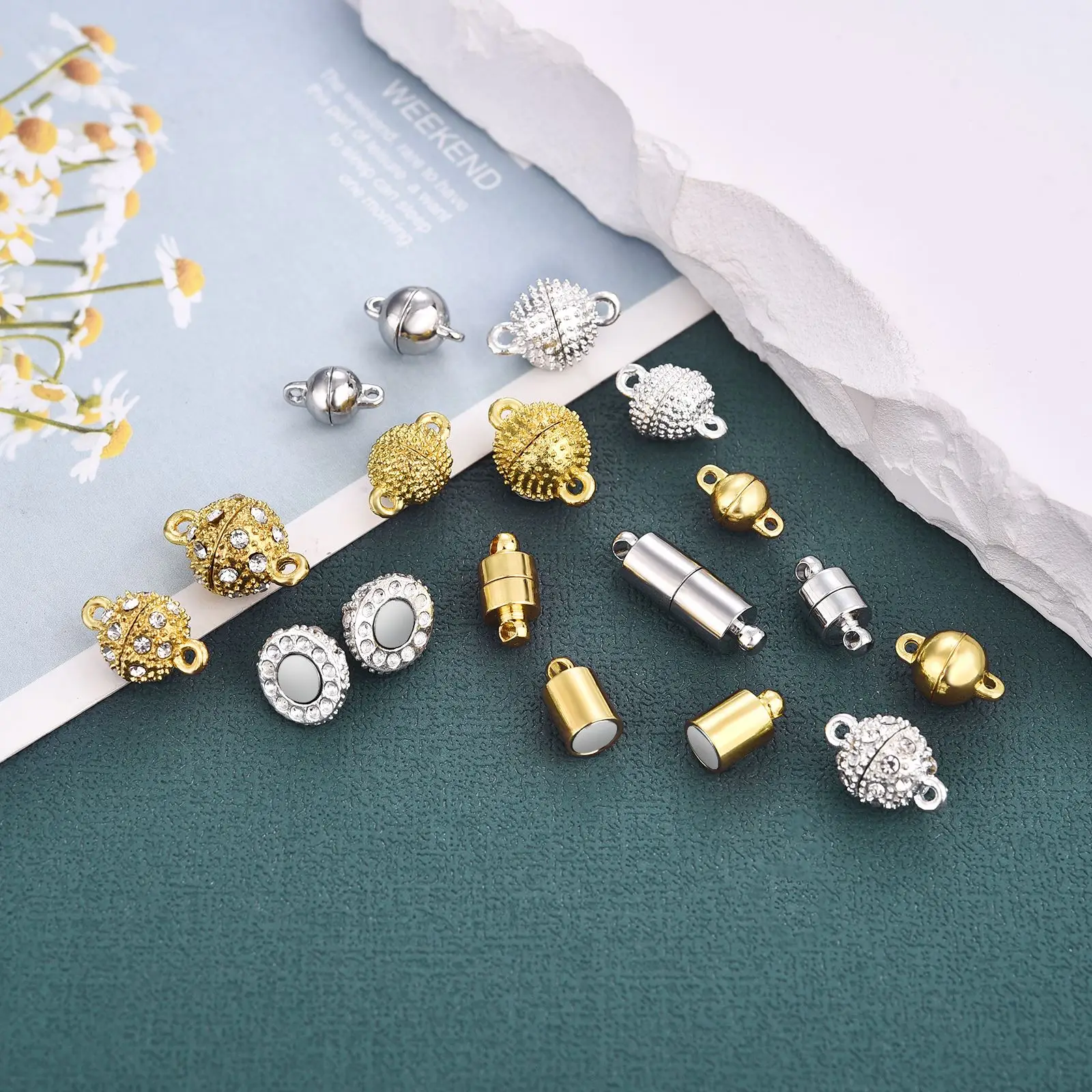 Фото 2 sztuk/partia zapięcie magnetyczne frezowanie złącze końcowe zamknięcie magnetyczne zapięcie bransoletka naszyjnik tworzenia biżuterii Rhinestone Ball owalny №3