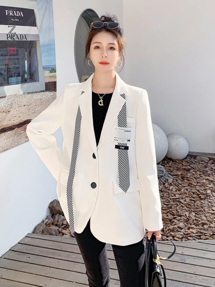 

LANMREM Detachable Tie Blazer For Women Patchwork Turn-down Collar Long Sleeve Notched Collar Coat Fashion 2022 Autumn 2N687