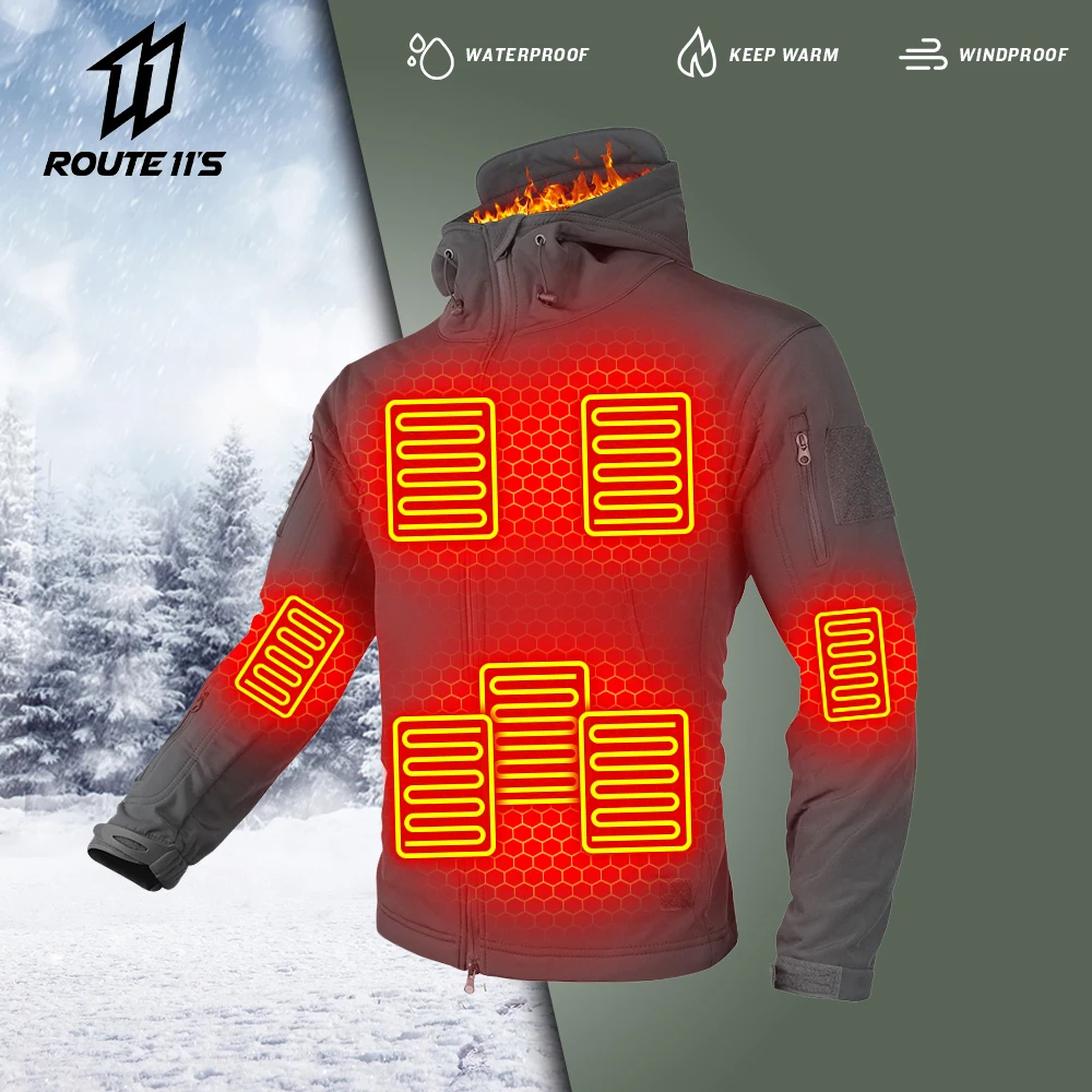 Men Heated Jacket Winter Windproof Warm USB Heated Clothing Fishing Camping Skiing Thermal Hood Coat Military Tactical Jackets