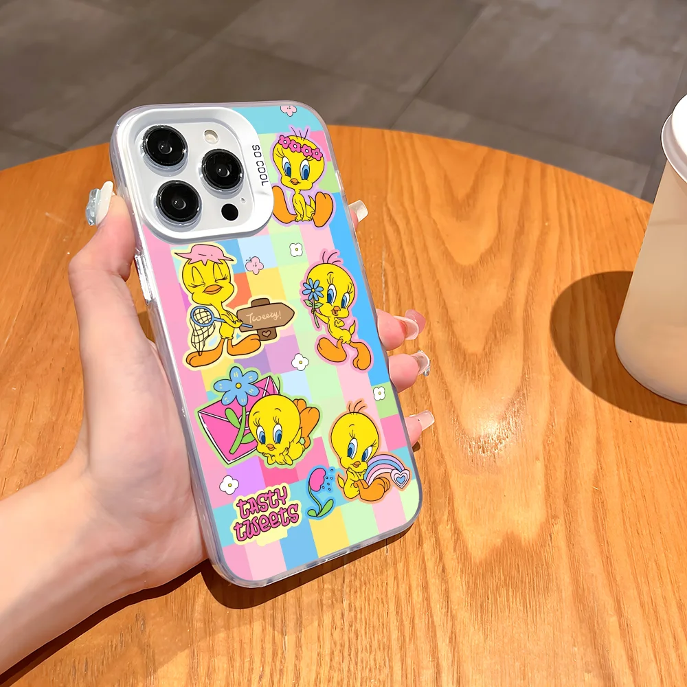 Милый чехол для телефона с изображением птиц T-Tweety iPhone 16 15 14 13 12 11 Pro Max белый