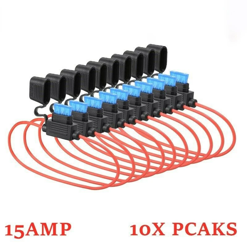

15A 12V Car Mini Blade Inline Fuse Holder Waterproof Dustproof Cover 18AWG for Car Truck Accessories