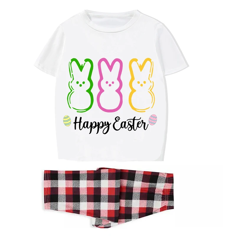 Easter Family Matching Pajamas Exclusive Design Happy Easter Rabbits White Pajamas Set