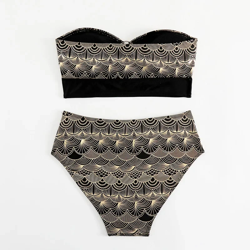 Золотой бронзовый купальник женский сексуальный бикини с высокой талией 2025