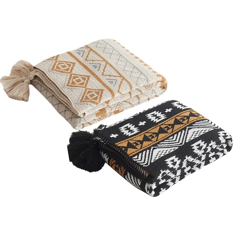 

Bohemian Large Shawl Blankets Simple Nordic Blankets Acrylic Napping Blanket Sofa Cover Knitted Soft Winter Warm Decor