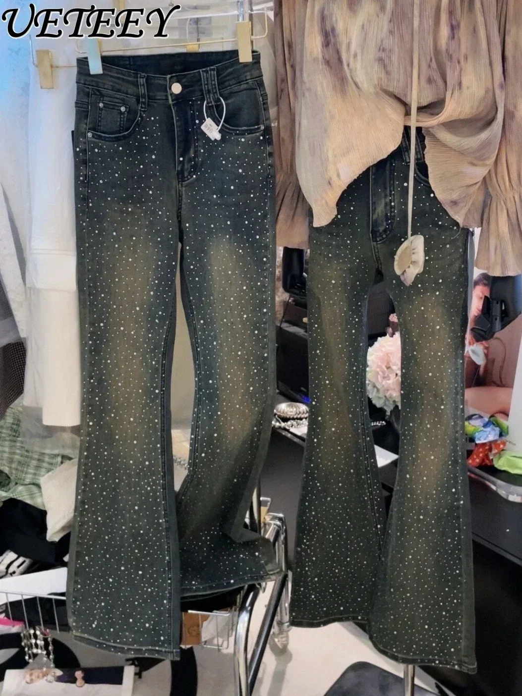 Женские джинсовые брюки с завышенной талией облегающие в стиле ретро Осенние