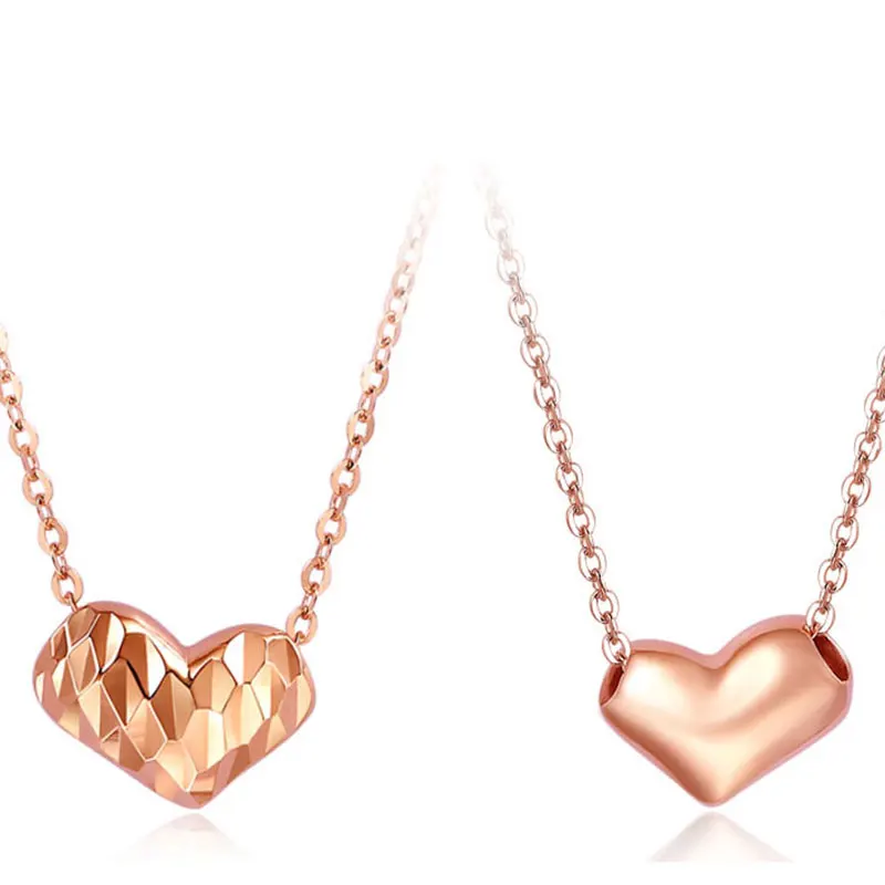 

Romantic Carve Heart 18K Pure Real Rose Gold Charm Pendant Necklace Set For Women Girl Fine Office Jewelry Gift Party