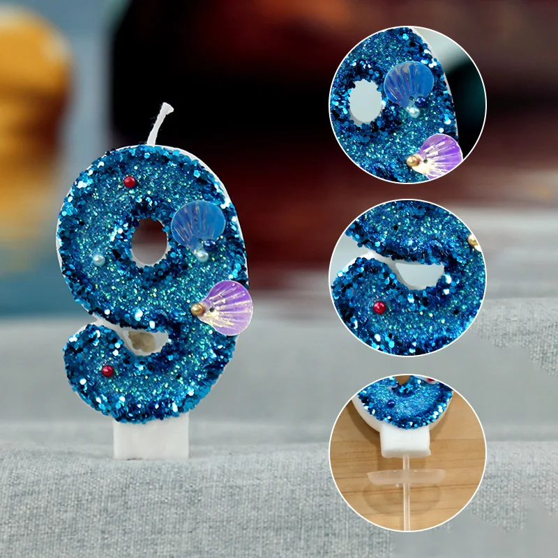 

0-9 Birthday Cake Mermaid Numbers Candle Cake Topper Glitter Candles Birthday Party Wedding Anniversary Decorations Supplies