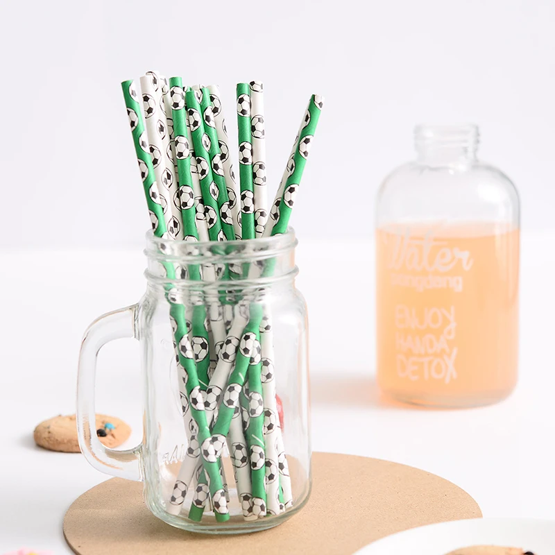 

25Pcs Soccer Party Paper Straws Drink Decorative Straws Biodegradable Drinking Straws Sport Themed Kids Birthday Party Supplies