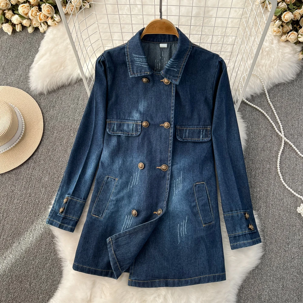 

SuperAen Autumn and Winter 2022 Vintage Style Denim Coat Women's Loose Korean Long Sleeve Jacket Coat Tops