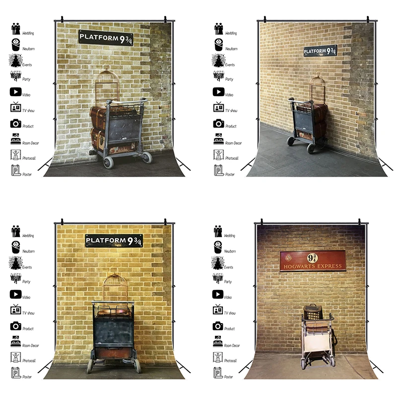 

Brick Wall 9 3/4 Train Railway Station Backdrop Kids Birthday Party Decorations Hogwarts Express Platform Photography Background