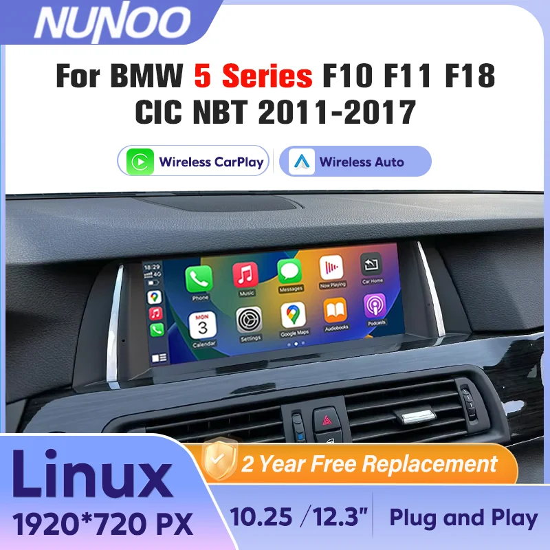 Фото Беспроводной плеер Carplay для BMW 5 серии F10 F11 F18 2011-2017, автомобильный экран, стерео GPS-навигация, авто радио №1