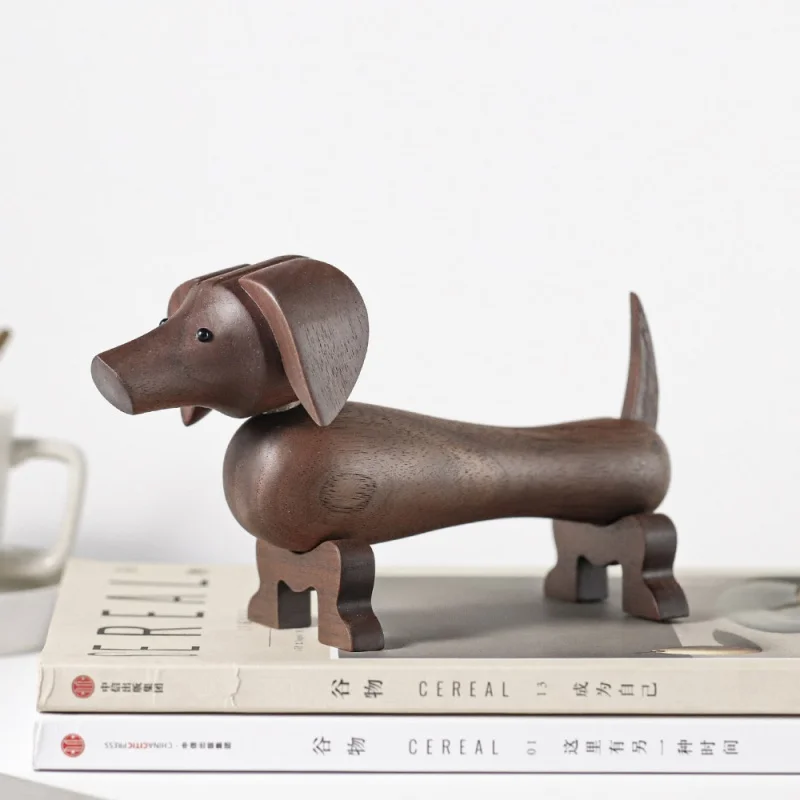 

New Arrival Nordic Black Walnut Dachshund Wood Miniature Sausage Dog Figurines Home Interior Decor Ornaments Toys Long Body Dog