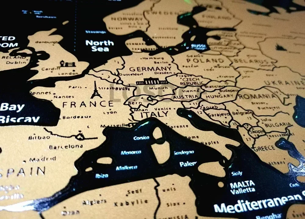 Большие роскошные глобальные карты из золотой фольги с изображением всех флагов