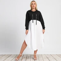 2022 plus size ladies sports dress sports casual hat black and white dress long sleeve round neck muslim full swing