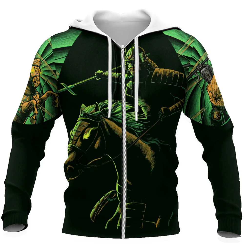 

CLOOCL Fashion Zip Hoodies Sakura Samurai Cavalry 3D Grapnic Hoodie Casual Pockets Sportswear Hip Hop Streetwear Men Clothing