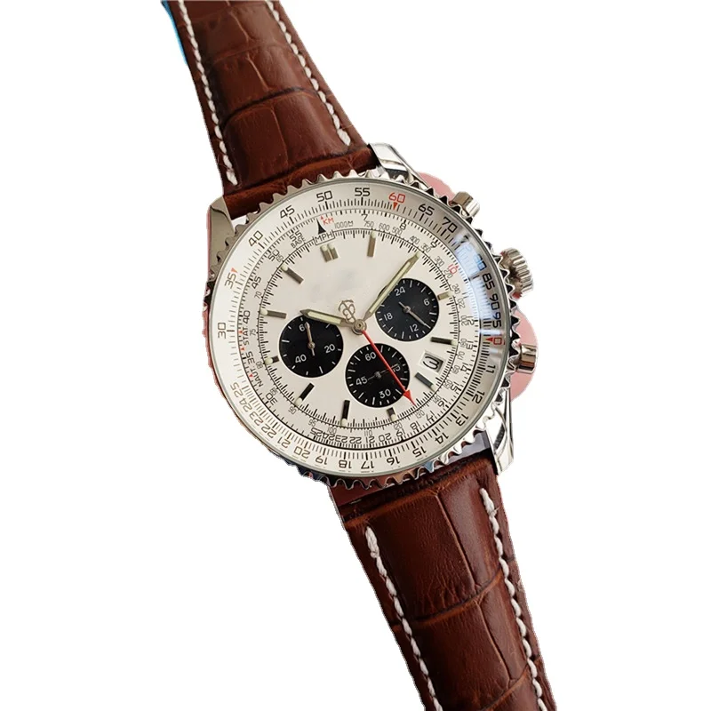 

mens quartz watch chronograph black blue leather