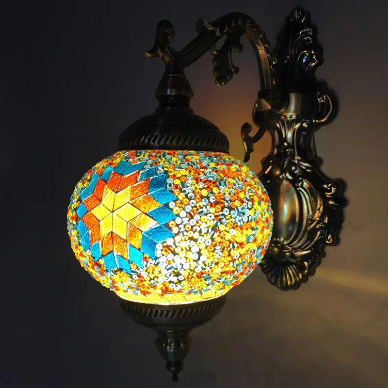 

Vintage Art Mosaic Wall Lamp Turkish Style Handmade Stained Glass Romantic Decorative Light For TV Wall Corridor KTV Restaurant