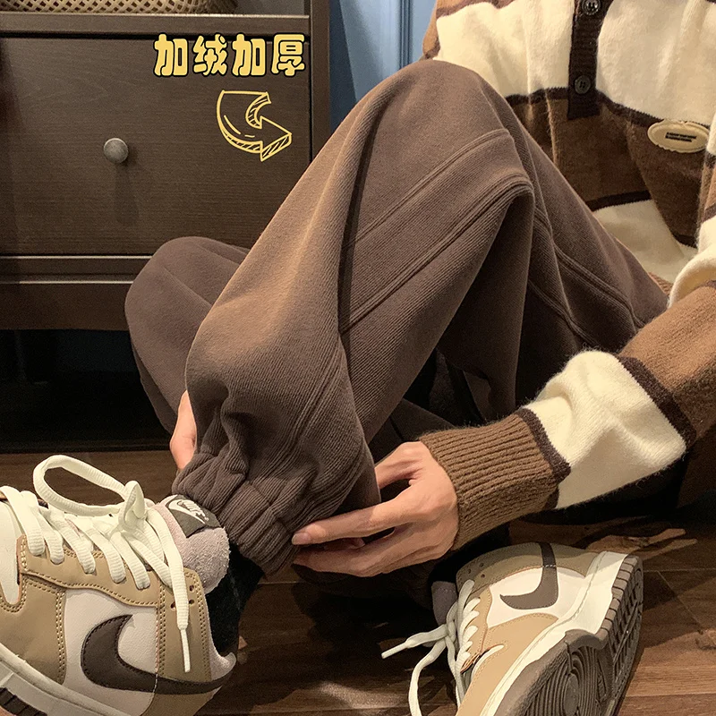

Winter Plush Thick Pants Men Warm Fashion 4-color Casual Thicken Pants Men Streetwear Korean Loose Straight Pants Mens Trousers