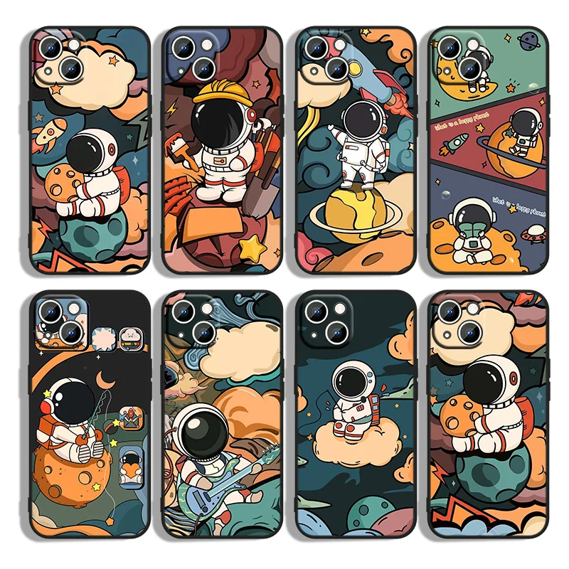 

Star Astronaut Cute For iPhone 13 12 mini 11 XS Pro Max XR X 8 7 6S 6 Plus 5 5S SE 2020 Black Phone Case Cover Capa