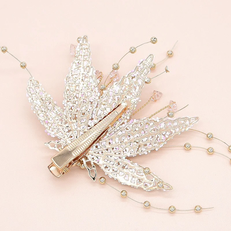 Заколка для волос ручной работы в стиле ретро с кристаллами белым красным