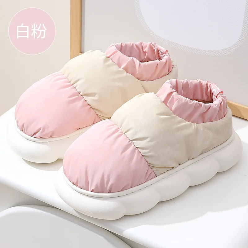 Winter Luxury Cotton Slippers House Home Faux Fur Fleeces Slippers Women's Indoor Non-Slip Bottom Plush Thick Platform Shoes