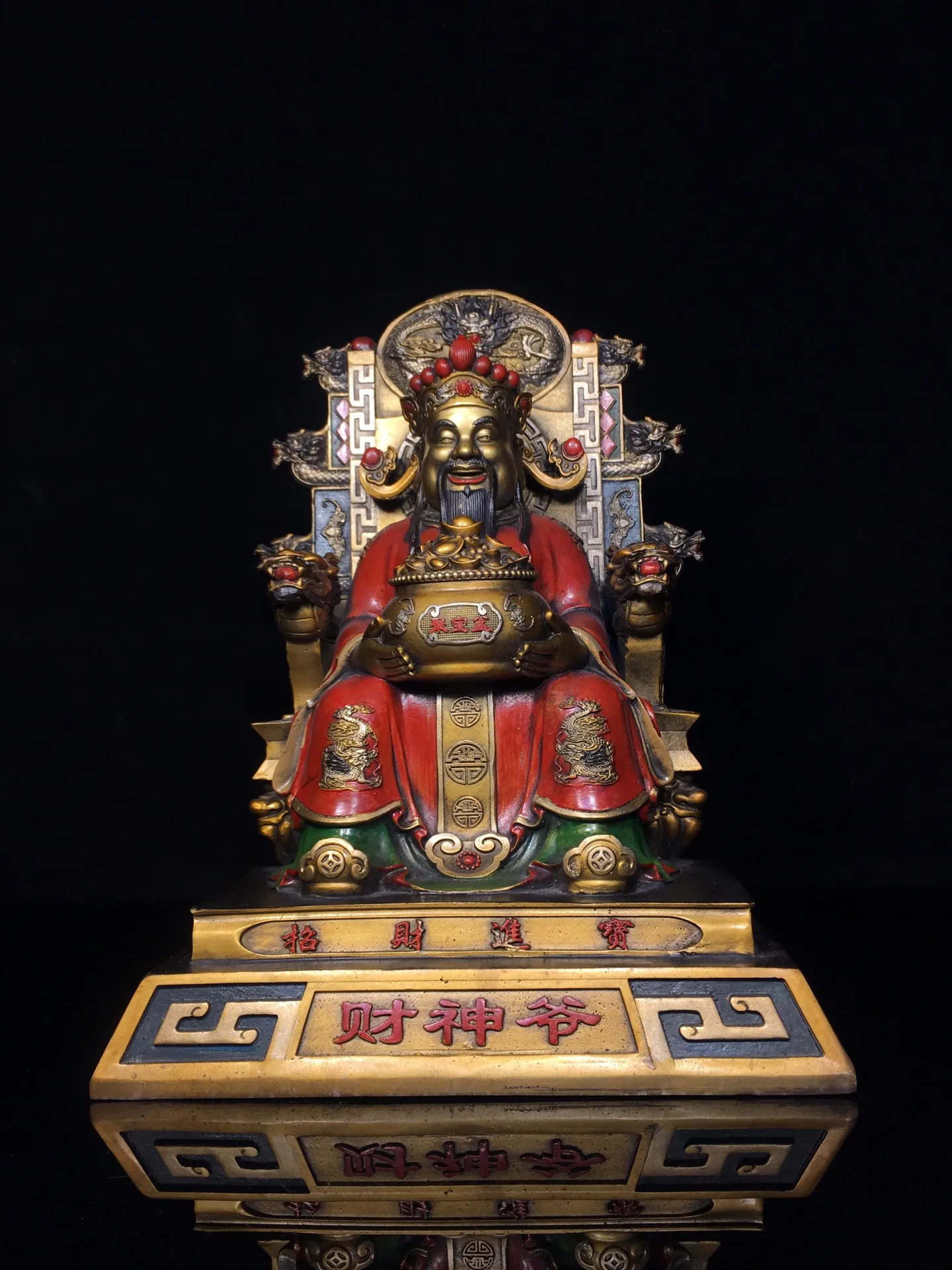 

12"Tibet Temple Collection Old Bronze Painted Gilding God of Wealth statue God in charge of wealth Amass wealth Worship Hall