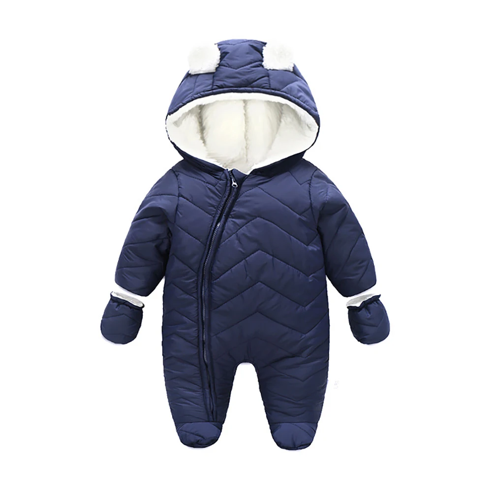 

2022 Baby Clothes New Born Zipper Romper Winter Keep Warm Thickened Long Sleeves Jumpsuit With Hood Baby Girl Clothes 0-18 Month