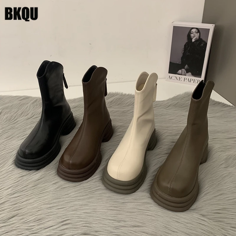 

Platform Women Short Ankle Boots 2022 New Autumn Winter Thick Sole Ladies Casual Chunky Heels Female Zipper Fashion Shoes Street