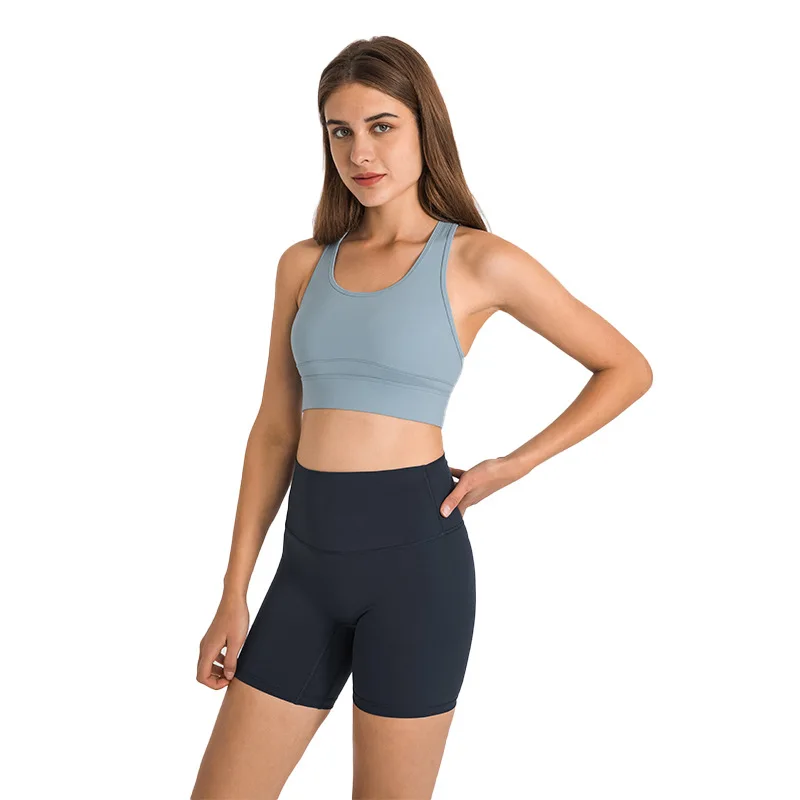 Solid Color Women Fitness Bra Highstrength Buckle Adjustmen Sports Tank Crop Top Yoga Vest Female Gym Fixed Chest Pad Breathable