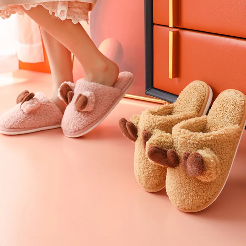 Slippers Winter Wool Slippers Female Couple Non Slip Warm Fur Home Cotton Slippers Women Slippers Breathablen Wear-resistant