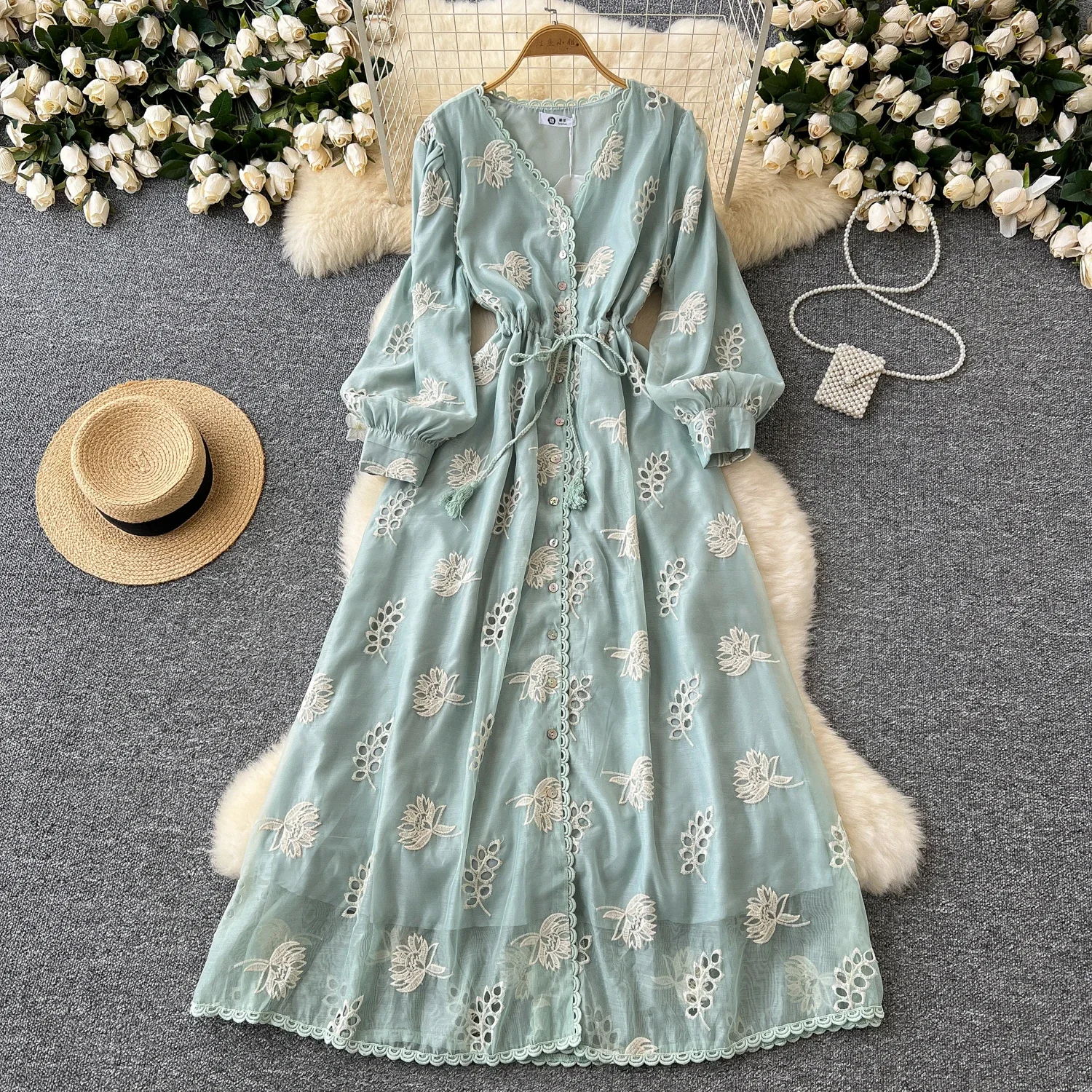 Женское Сетчатое платье с вышивкой винтажное элегантное Бандажное V-образным