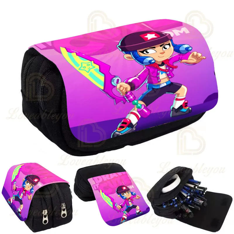 

Kids Pencil Box Shoot Stars Print Pencil Case Game Canvas Stretch Double Layer Large Capacity Cute School Stationery