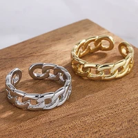 simple gold silver color plating chain shape rings for women men vintage hip hop u lock ring resizable couple ring jewelry gift