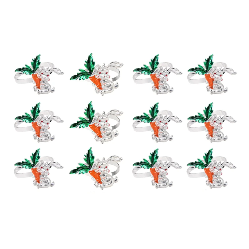 

12 Pieces Easter Bunny Napkin Rings Rabbit Napkin Buckle With Carrot Napkin Ring Holders For Dinning Table Holiday Decor