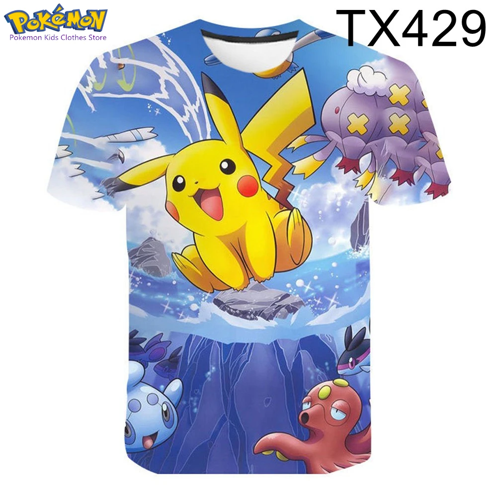 

Футболка с изображением покемона для девочек, повседневная Летняя мужская футболка с коротким рукавом, детская одежда для мальчиков, Футбо...
