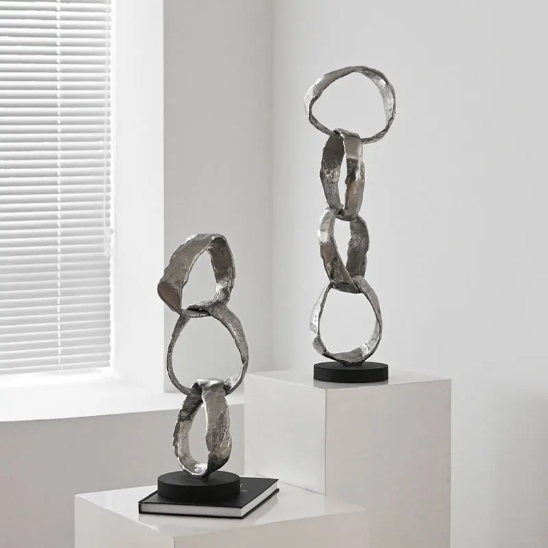 

Modern Aluminum Geometric Circles Sculpture Artwork Ornaments Sales Office Home Living Room Villa Entrance Decor Accessories