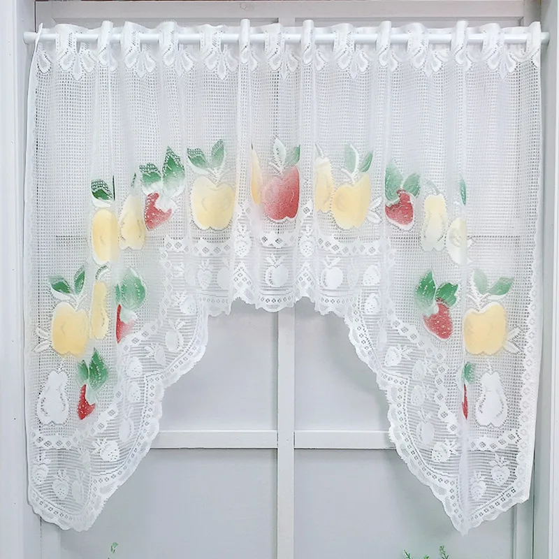 

Lace Fruit Embroidery Window Curtain Half Curtains Short Screens Living Room Kitchen Partition Door Curtain Valance Decorative