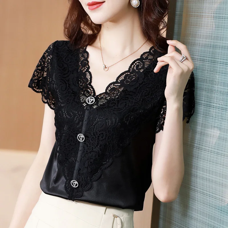 

Женский Атласный топ с коротким рукавом, белый топ с кружевной строчкой, 2021