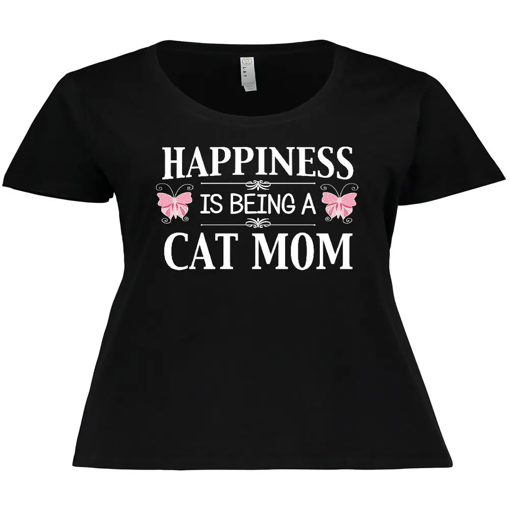 

Женская футболка с надписью «Happiness is a Cat Mom»