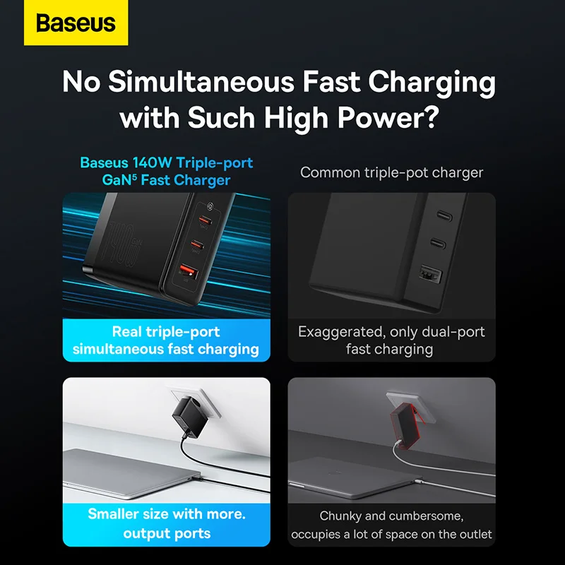 Ceny Baseus 140W GaN5 ładowarka Do Telefonu USB Typ C Szybka ładowarka Wtyczka USB Szybkie ładowanie 4.0 3.0 Dla IPhone 14 13 12 Pro Max Xiaomi Macbook
