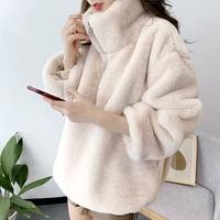 turtleneck furry sweatshirt womens 2020 winter casual solid plush coat woman winter korean style zipper keep warm tops