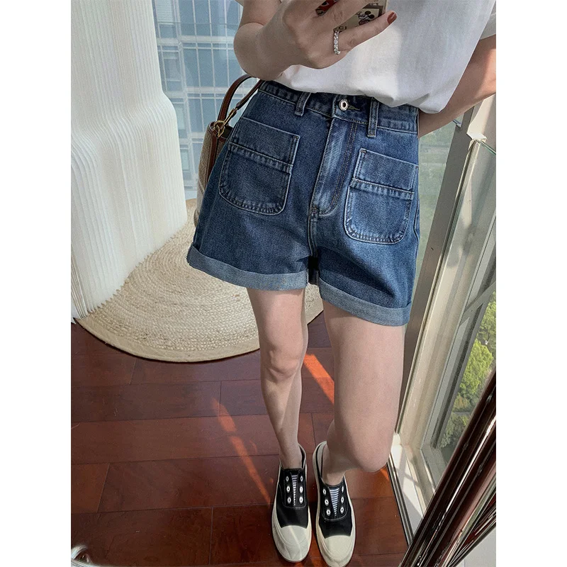 

Large denim shorts for women loose and thin pear shaped midpants fat sister curled summer thin cropped pants