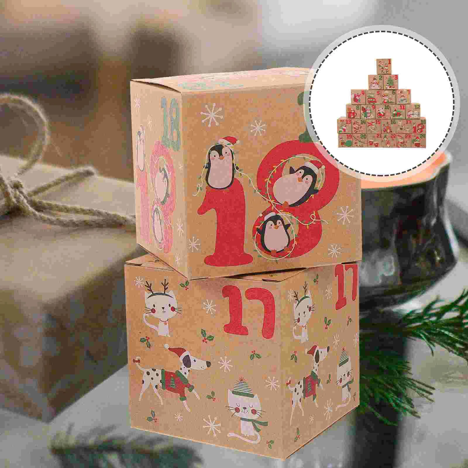 

24pcs Countdown Treat Boxes Paper Gift Boxes Party Gift Wrapping Boxes Xmas Candy Boxes