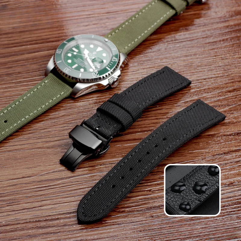 

For Breitling Fossil Rolex Water Ghost Tissot Watch Strap Woven Nylon Canvas Genuine Genuine Leather Underskin Wrist 20mm 22mm