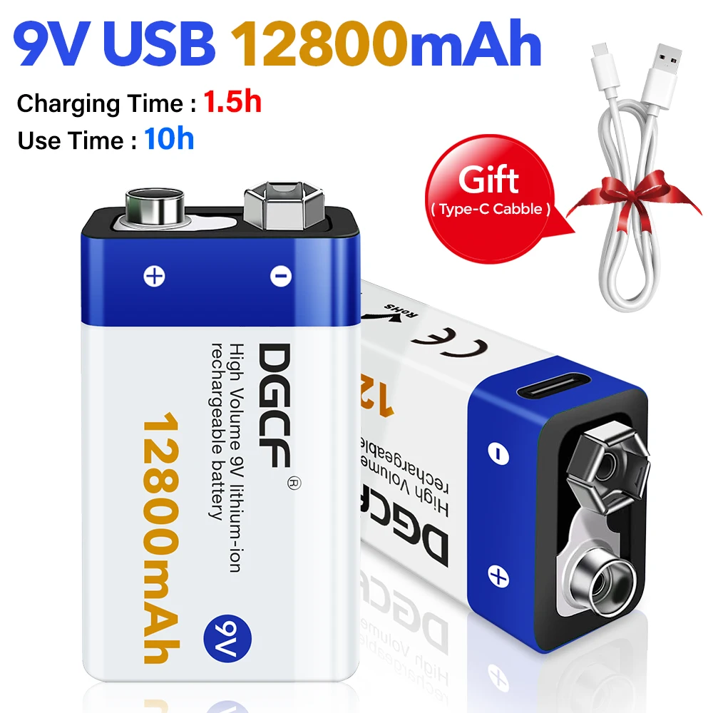 

New Upgrade 9V 12800mAh li-ion Rechargeable battery Micro USB Batteries for Multimeter Microphone Toy Remote Control KTV Use