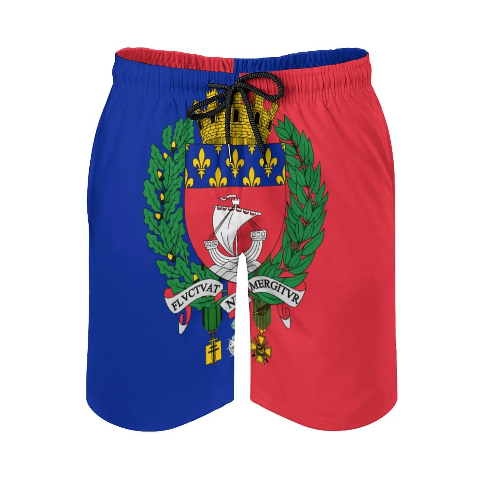 

Anime Men's Beach Shorts Flag of Paris with Coat of Arms Loose Elastic Causal Creative Hawaii Pants Sports Adjustable Drawcord B