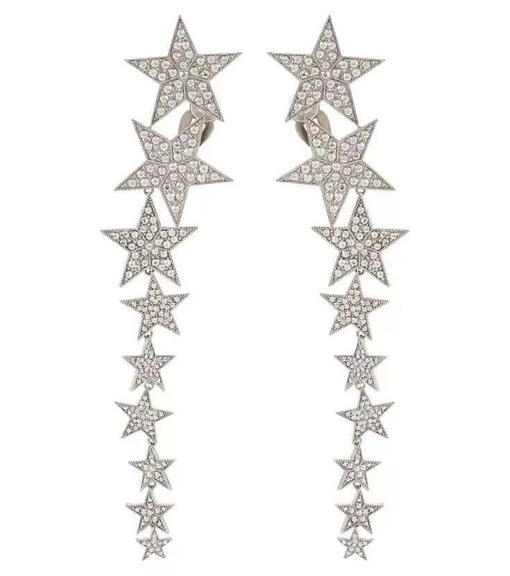 

Women Long Falling Star Ohrringe Glass Bling Clip On Drop Earrings